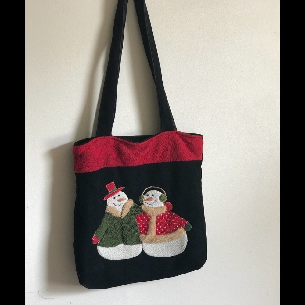 Vintage Snowman Velvet like Tote Bag